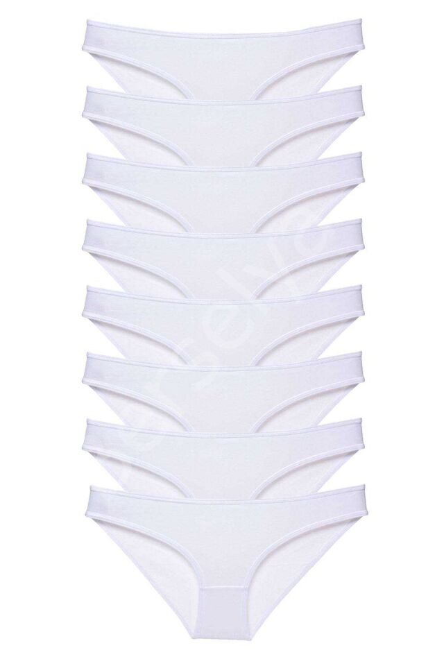 8 adet Süper Eko Set Likralı Kadın Slip Külot Beyaz XL