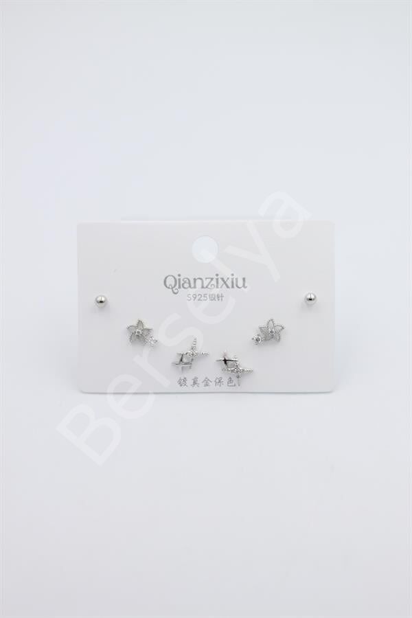 Çoklu Set Küpe - Gümüş Gümüş