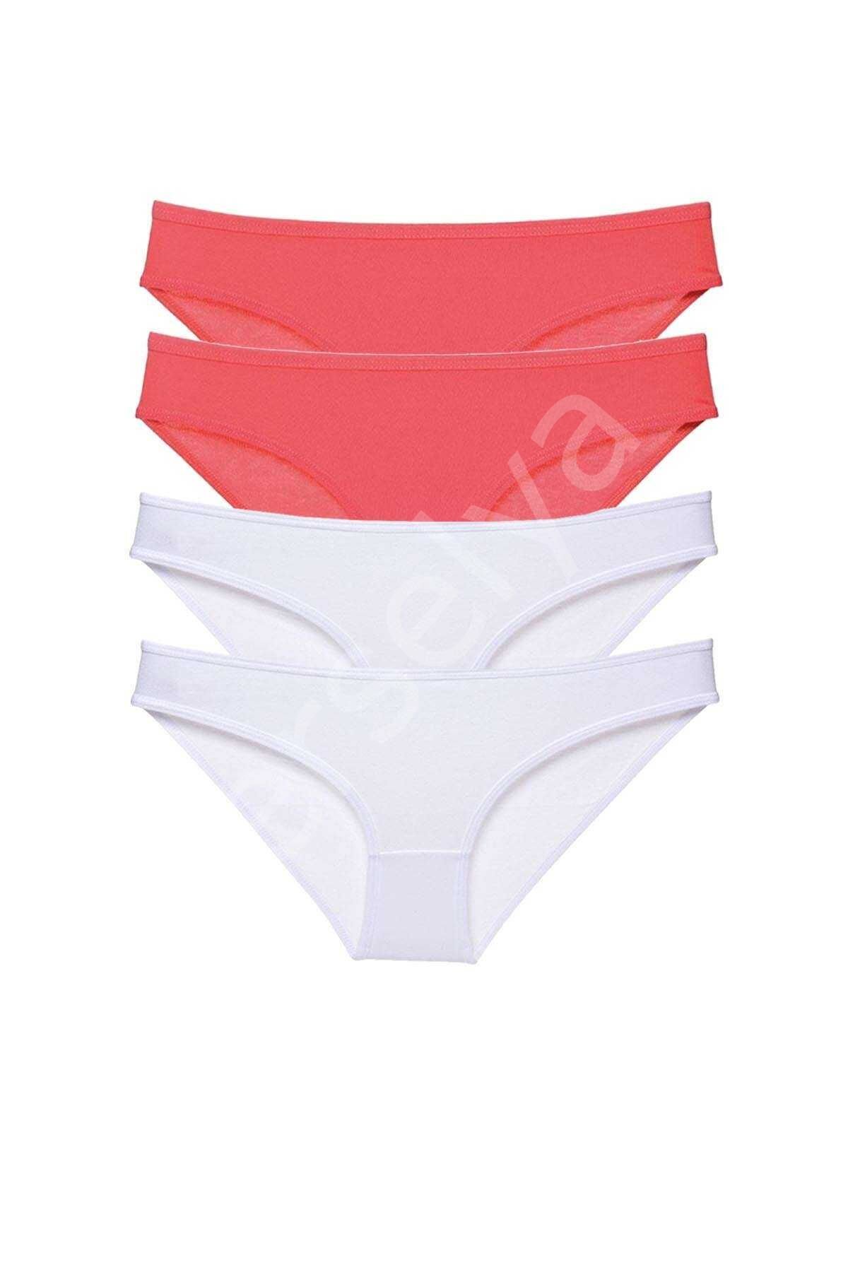 4 Adet Eko Set Likralı Kadın Slip Külot Fuşya Beyaz
