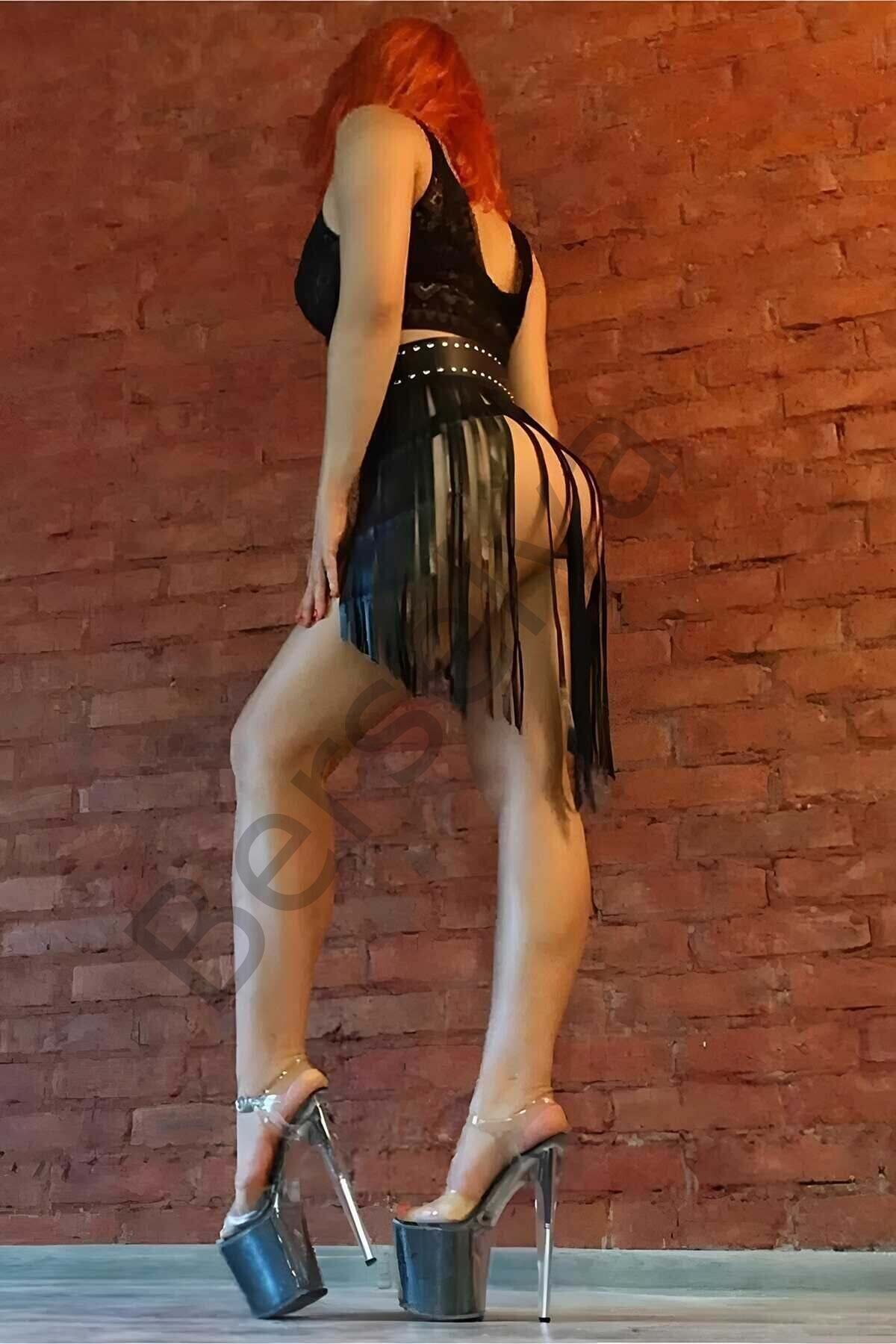 Dalgalı Püsküllü Deri Etek, Deri Püsküllü Etek, Partiwear, Festivalwear - Brf1328