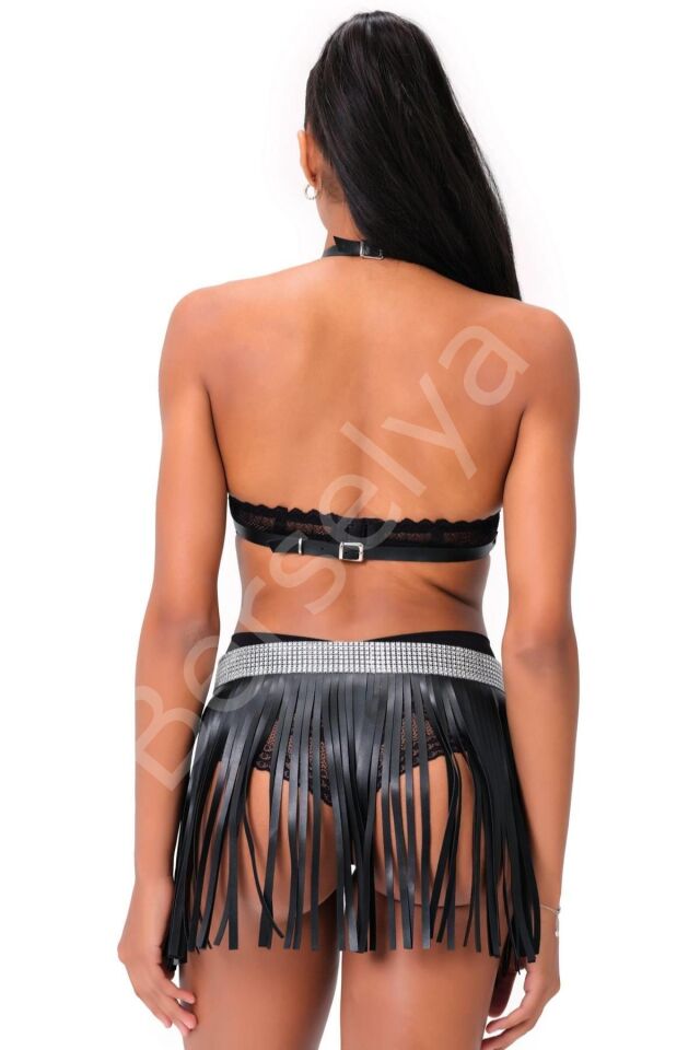 Deri Bel Kemer Ve Taş İşlemeli Sexi Harness Kostüm 800340
