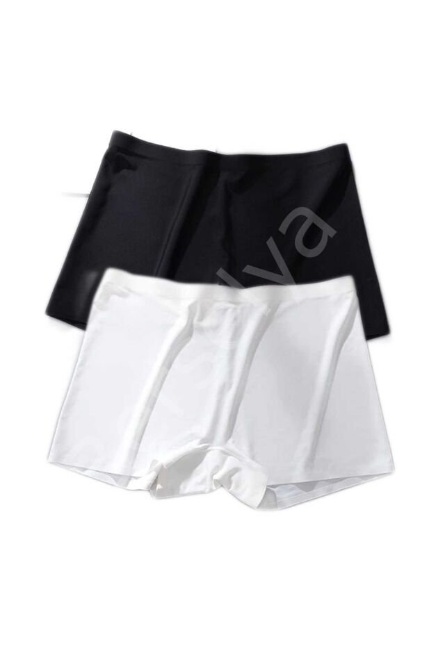 2 Adet Kadın Dikişsiz Görünmez İz Yapmaz Mini Şort Boxer Siyah Beyaz XL