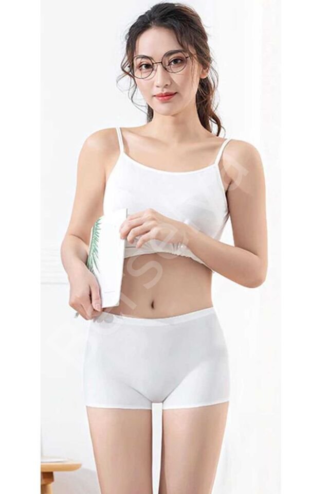 2 Adet Kadın Dikişsiz Görünmez İz Yapmaz Mini Şort Boxer Siyah Beyaz XL