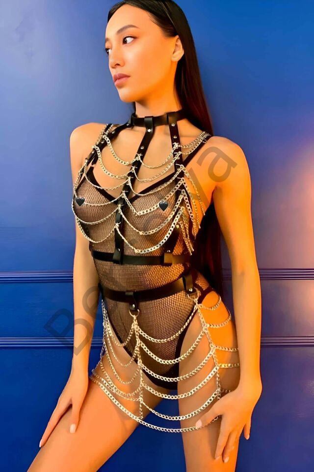 Zincirli Crop Ve Etek Harness Alt Üst Takım, Festival Sahne Giysileri - Brf1006