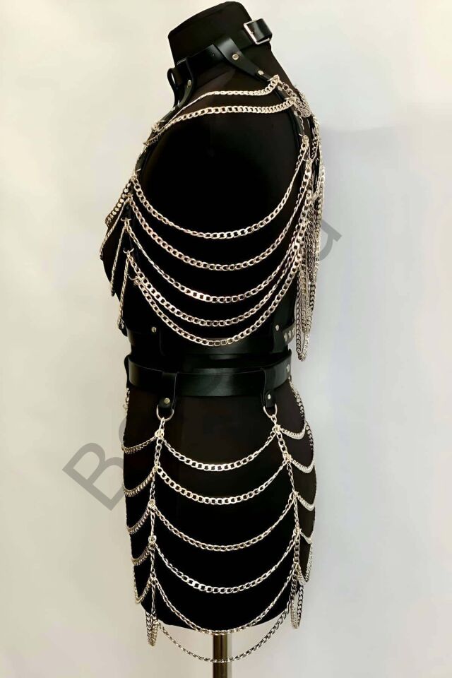 Zincirli Crop Ve Etek Harness Alt Üst Takım, Festival Sahne Giysileri - Brf1006