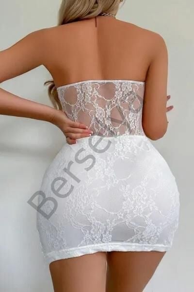 Beyaz Dantel İşlemeli Göğüs Dekolteli Seksi 5081