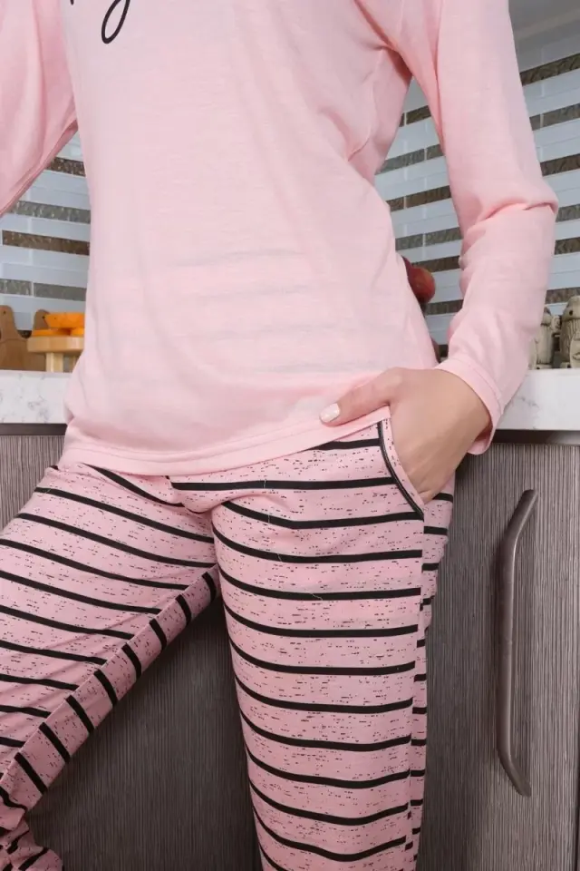Kadın Penye Uzun Kol Pijama Takım Pembe
