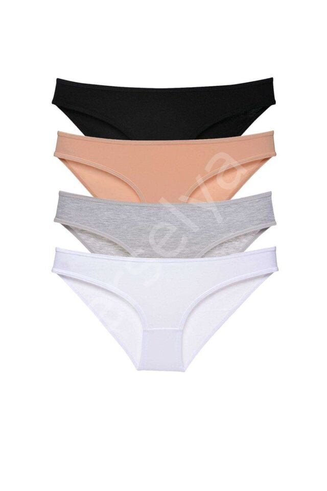 4 Adet Süper Eko Set Likralı Kadın Slip Külot Siyah Ten Gri Beyaz