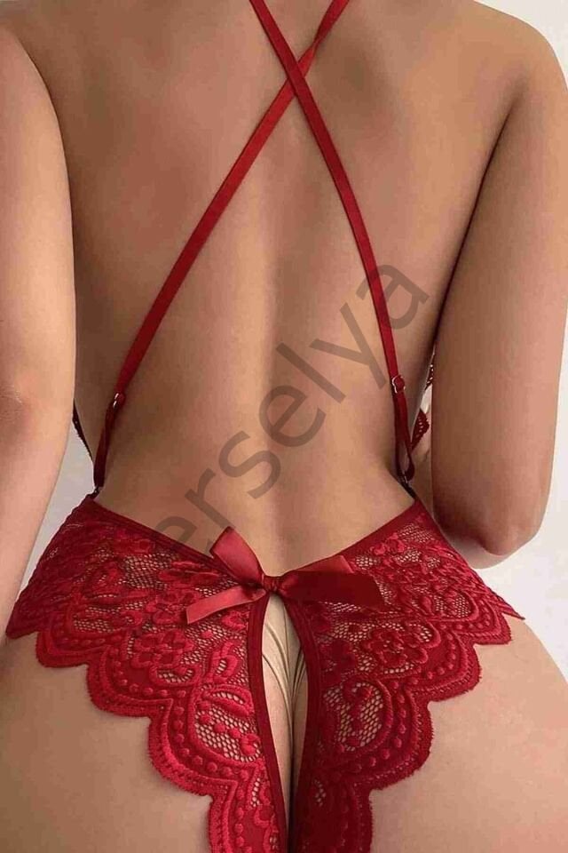 Özel Bölgesi Açık Dantelli Kırmızı Fantazi Babydoll Brf1278