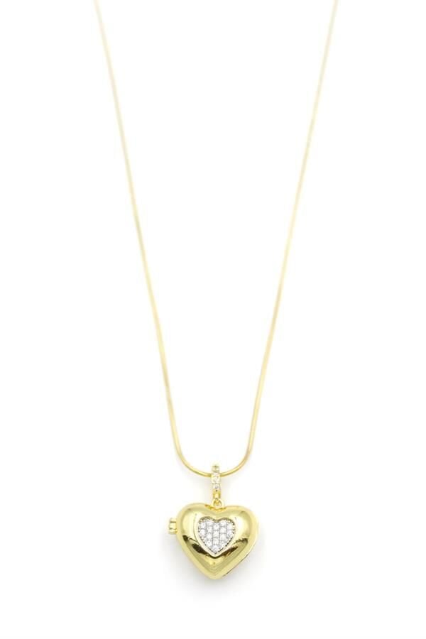 Taşlı Kalp Kolye - Altın