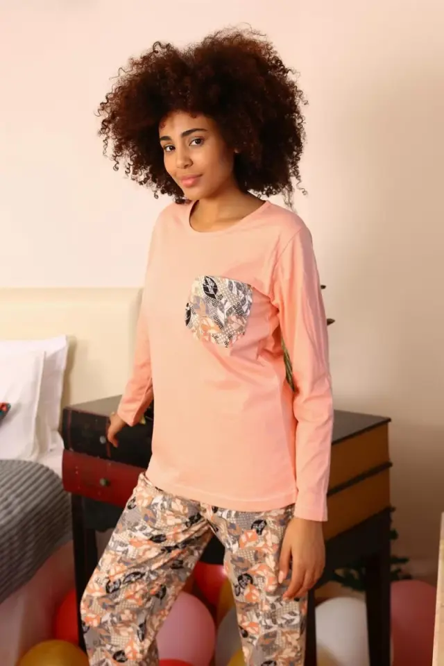 Kadın Uzun Kol Penye Pijama Takım Yavruağzı
