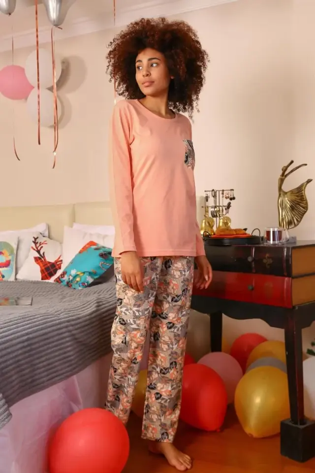 Kadın Uzun Kol Penye Pijama Takım Yavruağzı