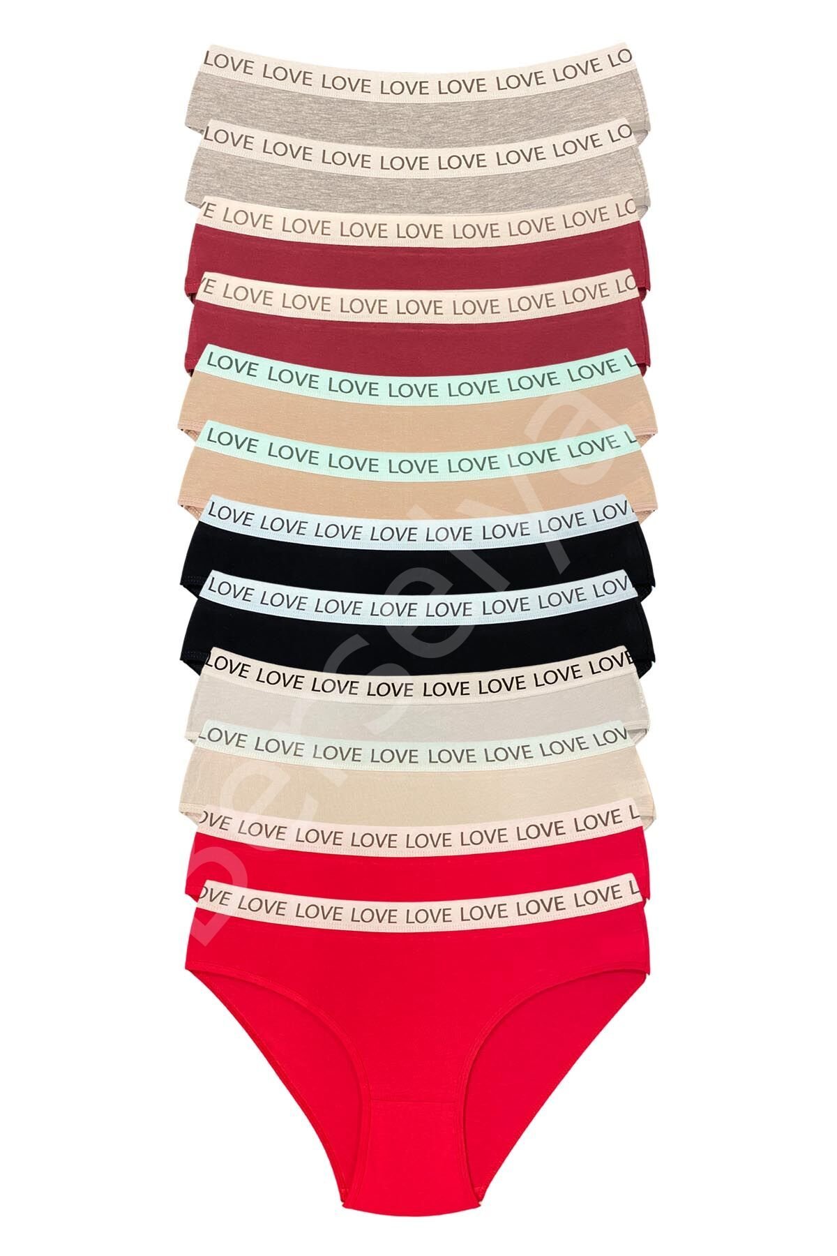 12 Adet Pamuklu Esnek Kadın Slip Bikini Külot Geniş Lastikli Baskılı