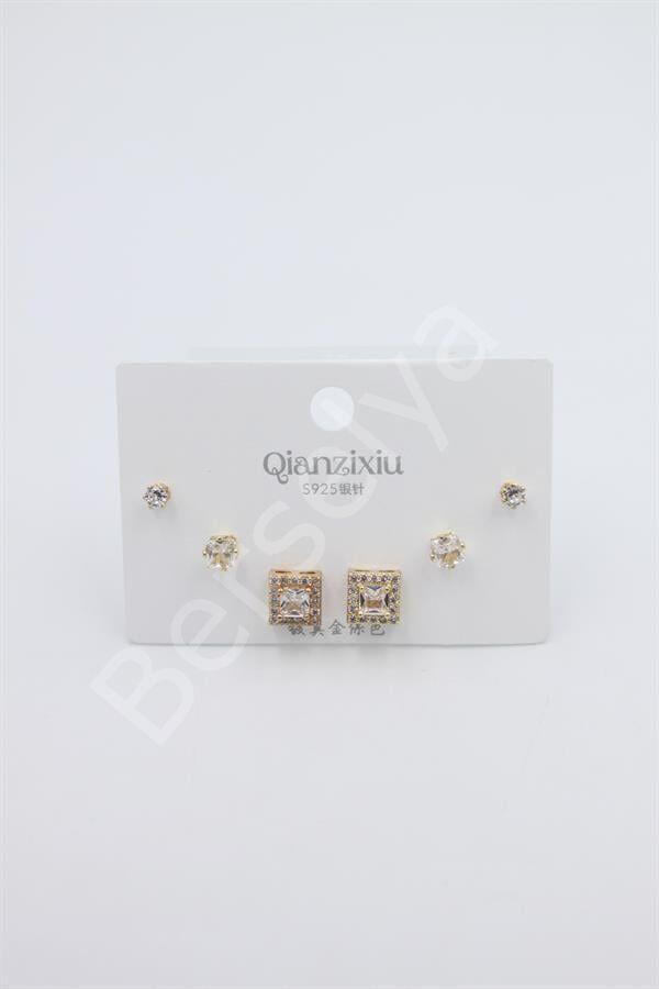 Çoklu Set Küpe - Altın Altın