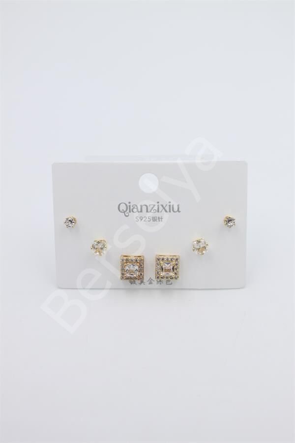 Çoklu Set Küpe - Altın Altın