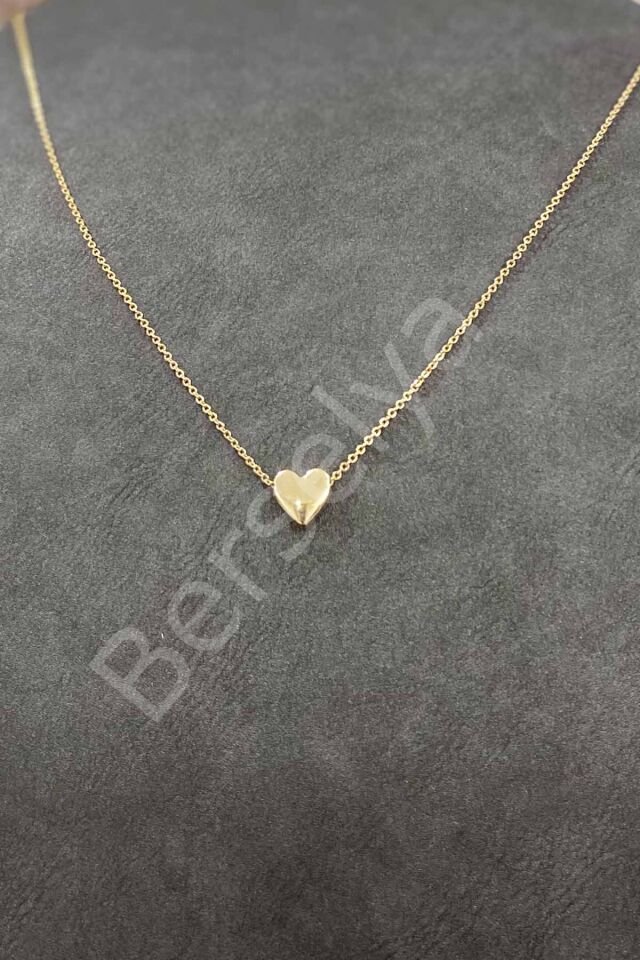 Altın Kaplama Minimal Kalp Tasarım İnce Zincirli Kolye 40 cm