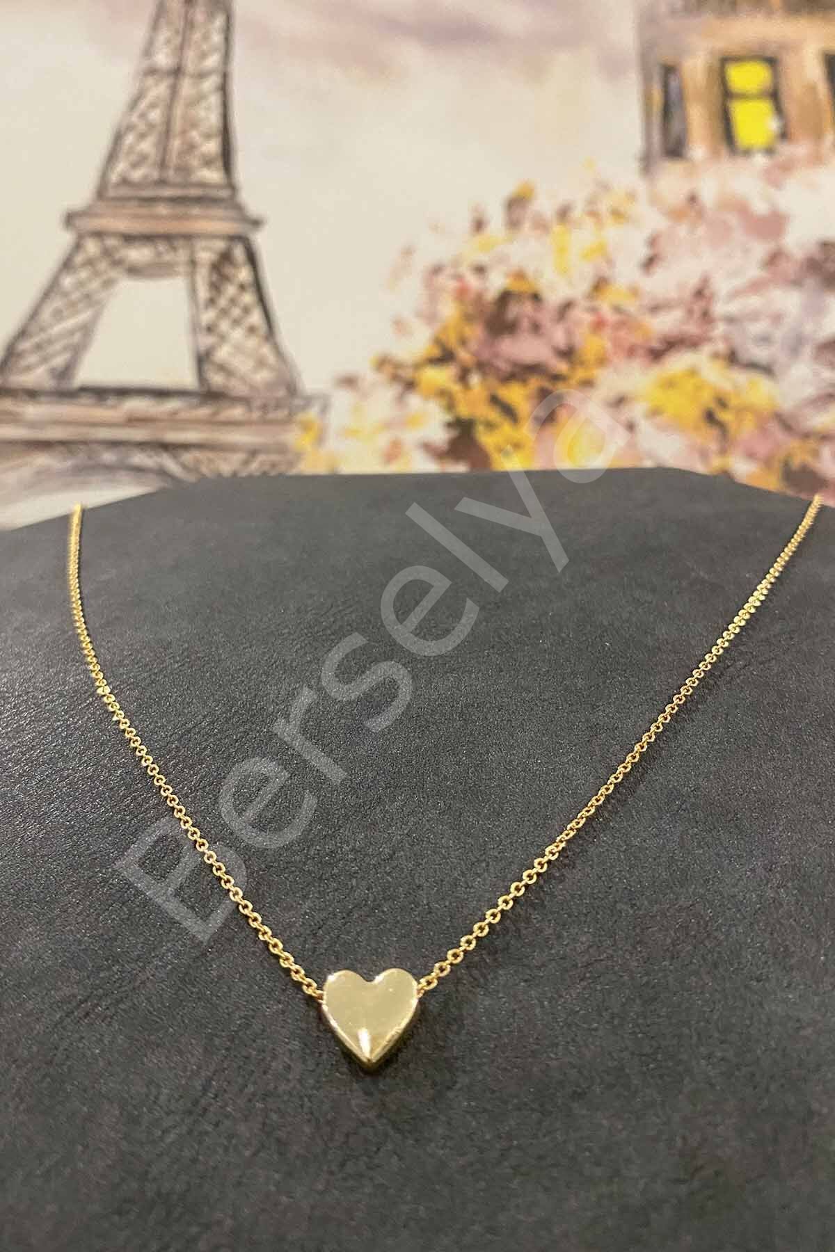 Altın Kaplama Minimal Kalp Tasarım İnce Zincirli Kolye 40 cm