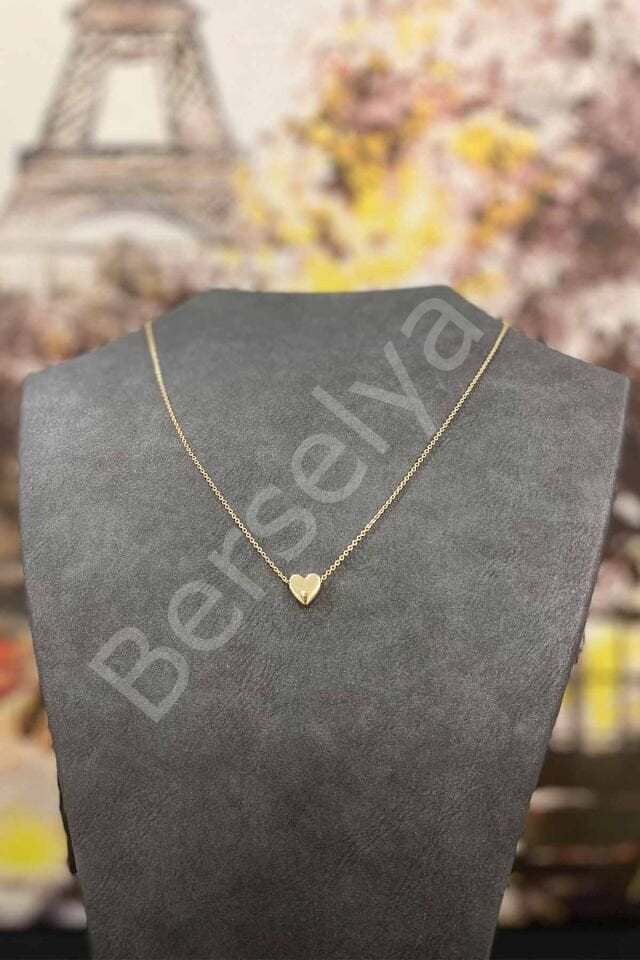 Altın Kaplama Minimal Kalp Tasarım İnce Zincirli Kolye 40 cm