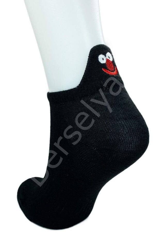 6 Çift Emoji Desen Nakış Baskılı Kadın Pamuklu Bilek Çorap