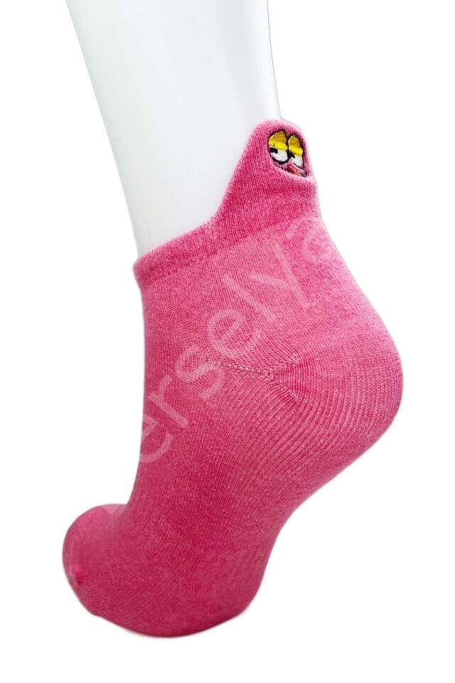 6 Çift Emoji Desen Nakış Baskılı Kadın Pamuklu Bilek Çorap