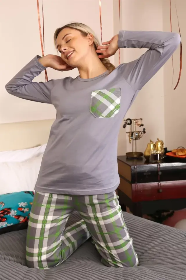Kadın Uzun Kol Penye Pijama Takım Gri