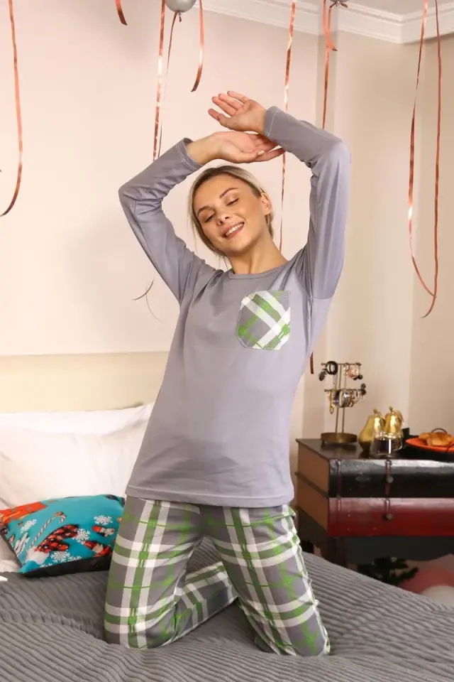 Kadın Uzun Kol Penye Pijama Takım Gri