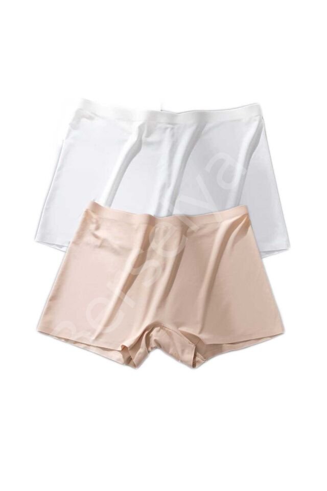 2 Adet Kadın Dikişsiz Görünmez İz Yapmaz Mini Şort Boxer Beyaz Ten XL