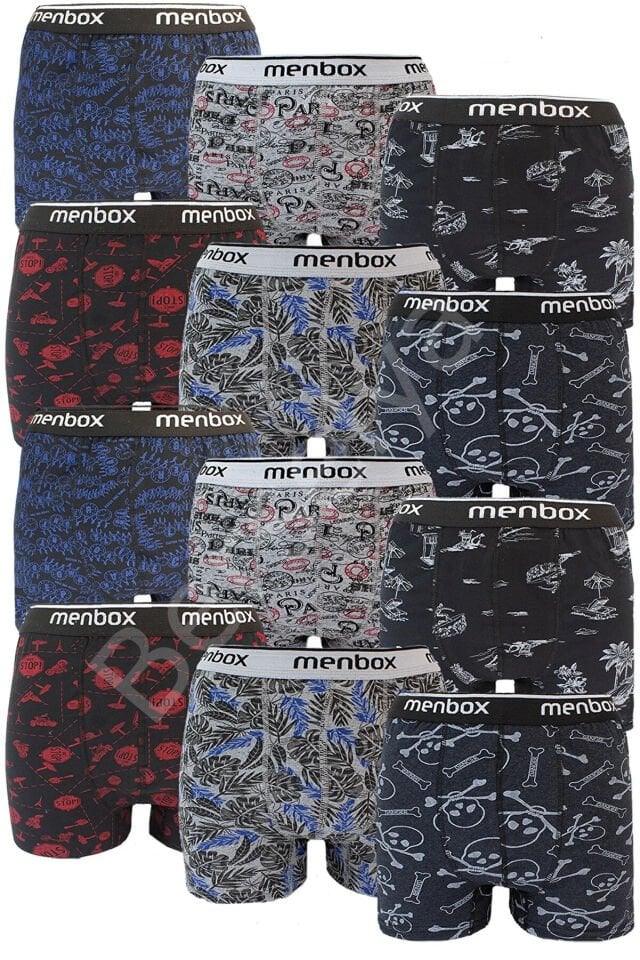 12 Adet Likralı Erkek Boxer Karışık Desenli Pamuklu