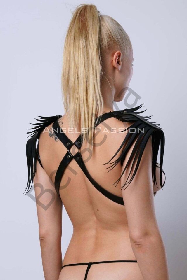 Omuzdan Püsküllü Göğüs Harness, Deri Püsküllü Omuz Harness - Brf1240