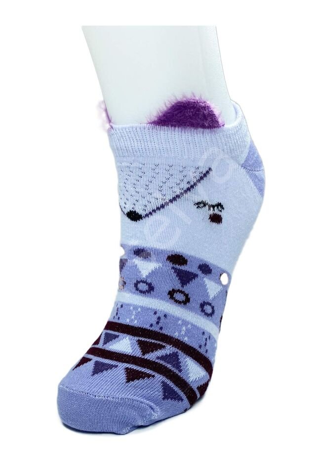 4 Çift Yumuşak Ponpon 3 Boyut Kulaklı Desenli Pamuklu Kadın Bilek Çorap