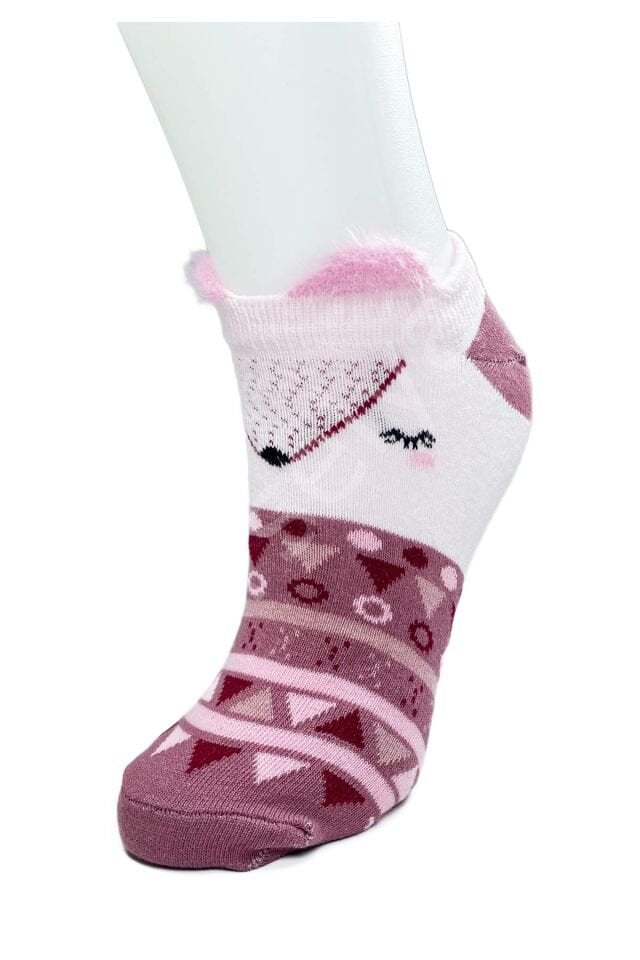 4 Çift Yumuşak Ponpon 3 Boyut Kulaklı Desenli Pamuklu Kadın Bilek Çorap