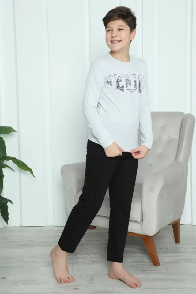 Erkek Çocuk Penye Pijama Takım Gri