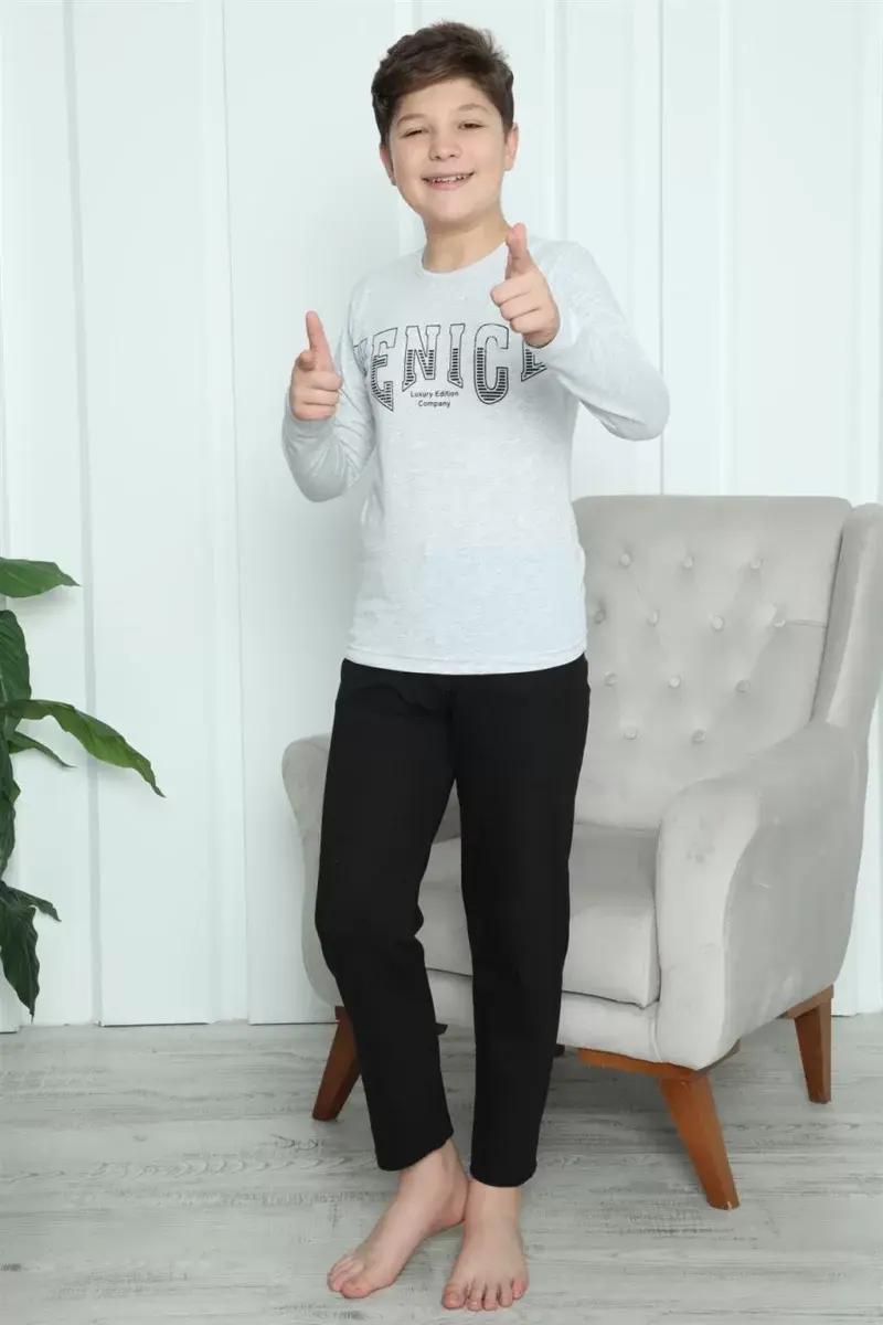 Erkek Çocuk Penye Pijama Takım Gri