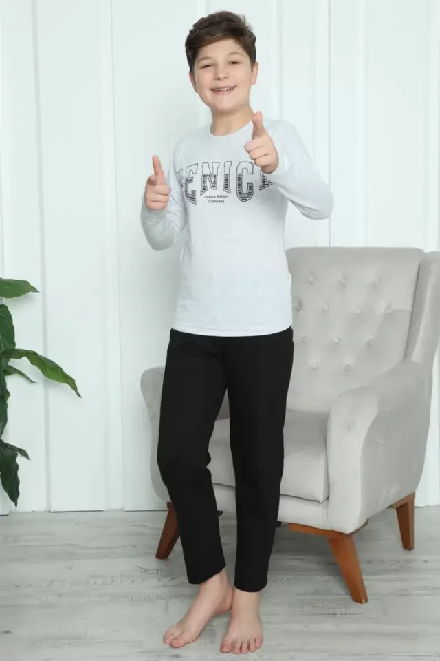 Erkek Çocuk Penye Pijama Takım Gri