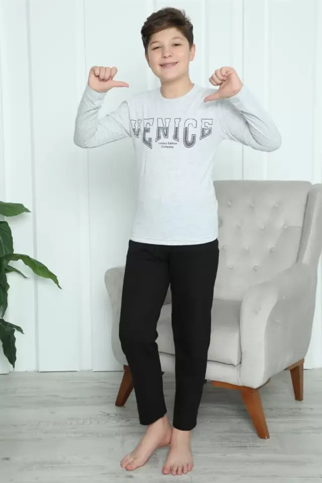 Erkek Çocuk Penye Pijama Takım Gri