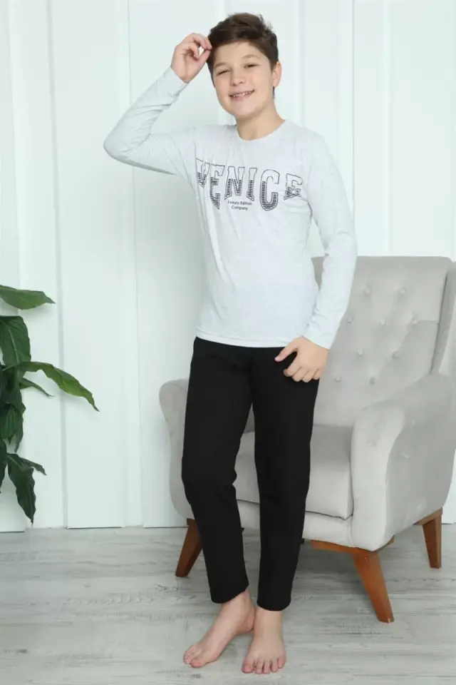 Erkek Çocuk Penye Pijama Takım Gri