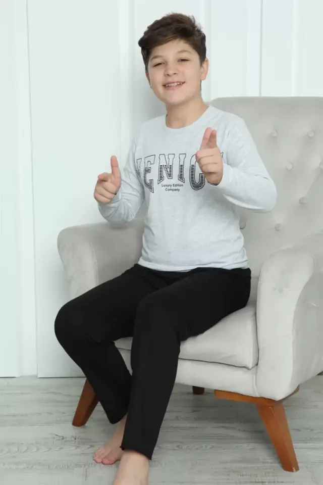Erkek Çocuk Penye Pijama Takım Gri