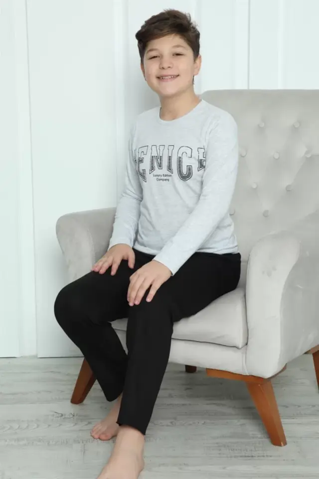 Erkek Çocuk Penye Pijama Takım Gri