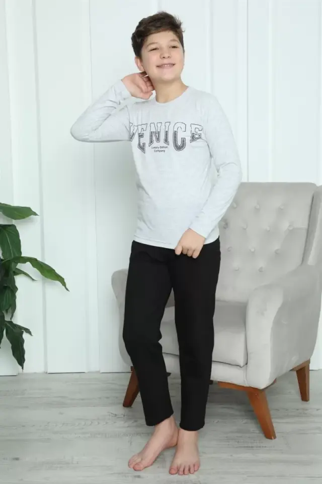 Erkek Çocuk Penye Pijama Takım Gri