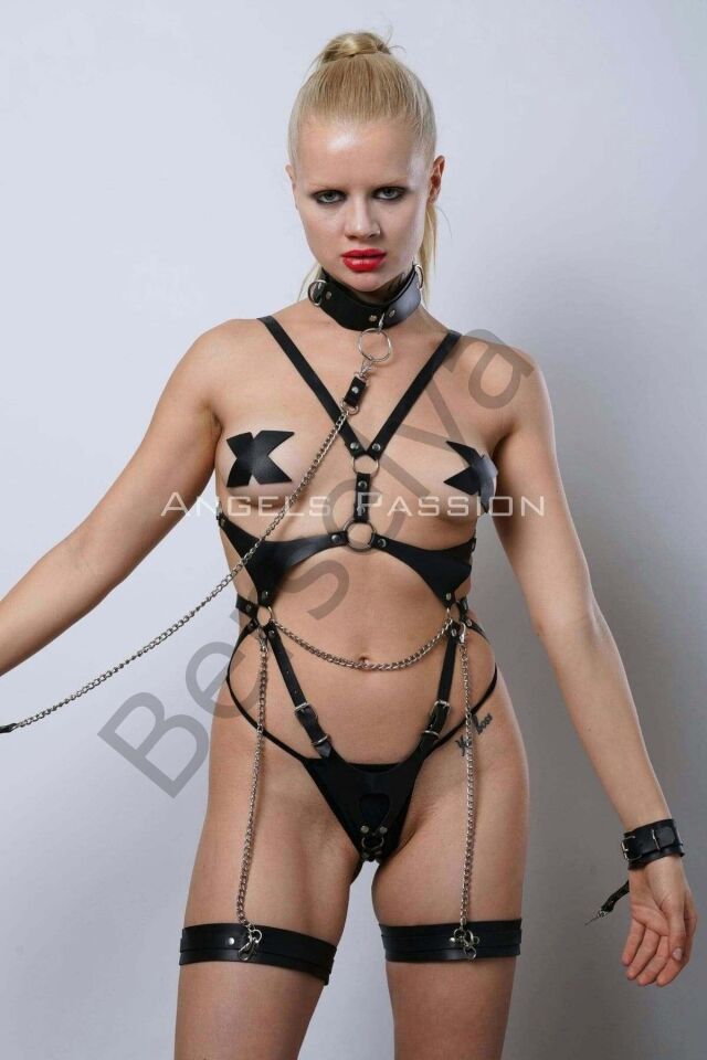 Tasmalı Deri Fantezi Giyim, Deri Kadın İç Giyim, Partywear - Brf1225