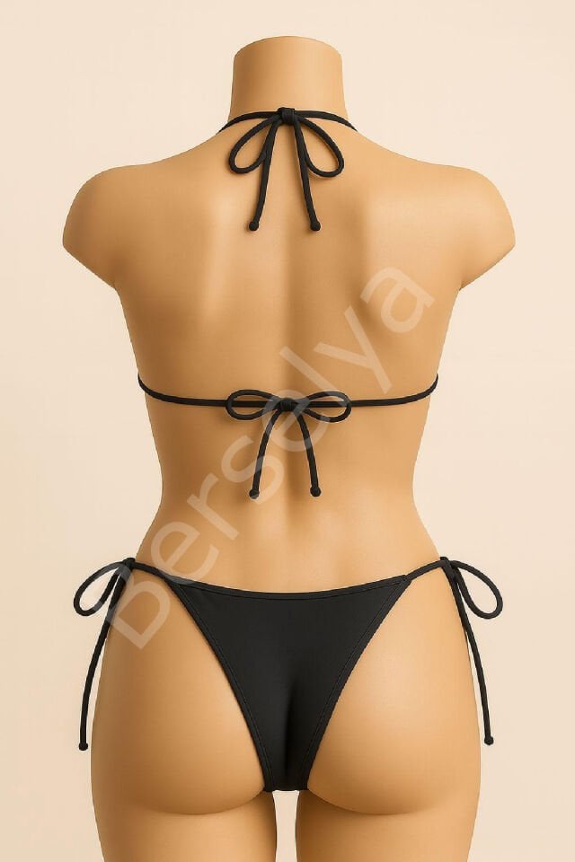 Kadın Siyah Yandan Ve Boyundan Bağlamalı Bikini Mayo Takımı