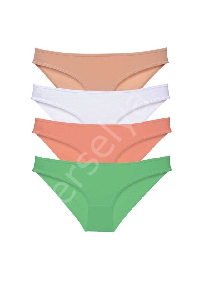 4 Adet Süper Eko Set Likralı Kadın Slip Külot Ten Beyaz Pudra Yeşil