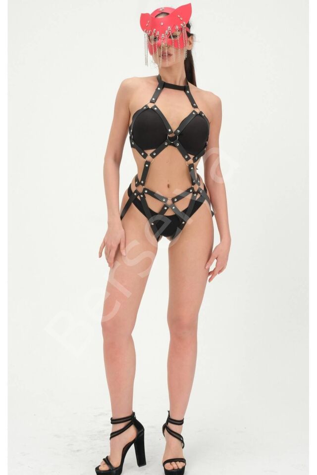 Kırmızı Zincirli Maske Ve Siyah Babydoll Takım 800183
