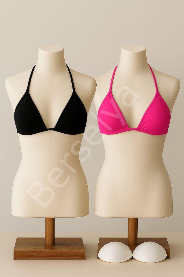Kadın Siyah Ve Fuşya Minimal Kesim Üçgen Bikini Üstü