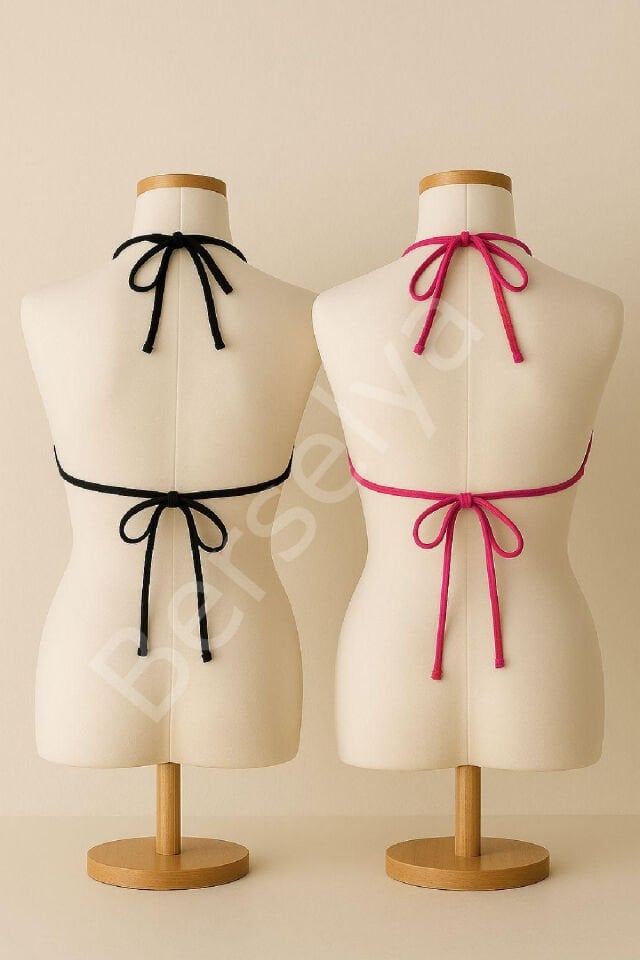 Kadın Siyah Ve Fuşya Minimal Kesim Üçgen Bikini Üstü