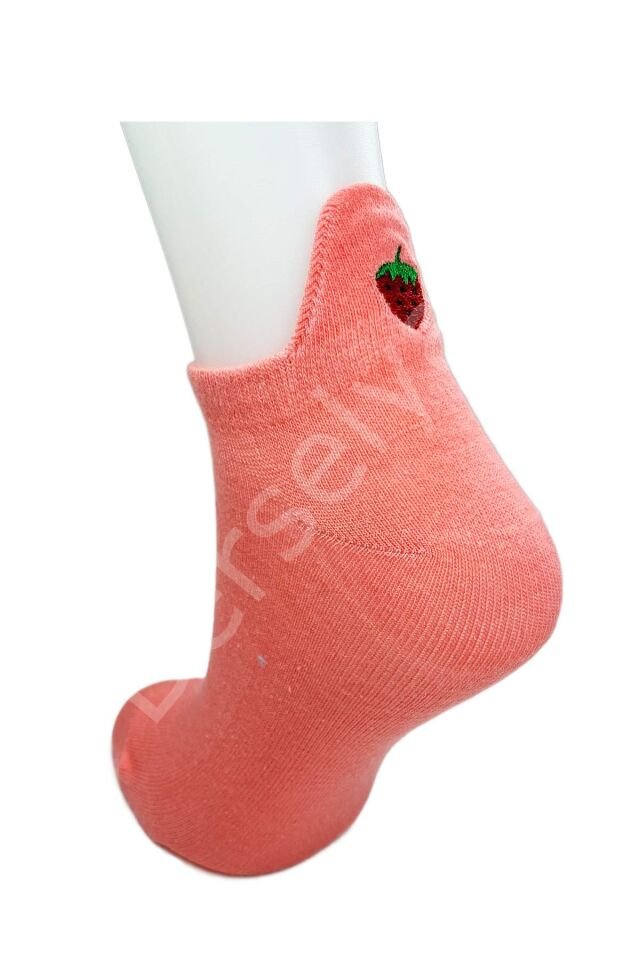 6 Çift Çilek Nakış Baskılı Pamuklu Yumuşak Kadın Bilek Çorap