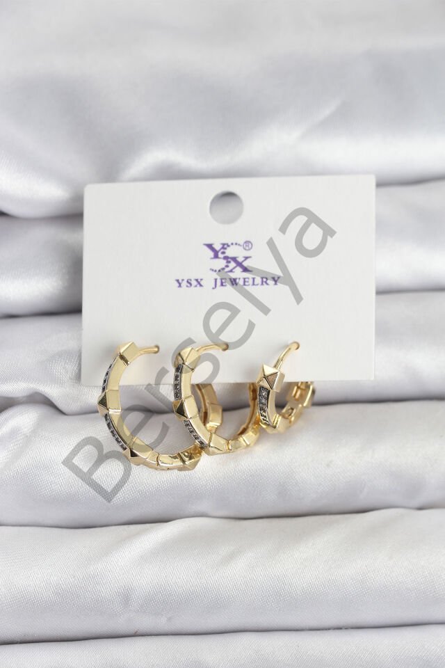 Gold Renk Zirkon Taşlı Kadın Küpe