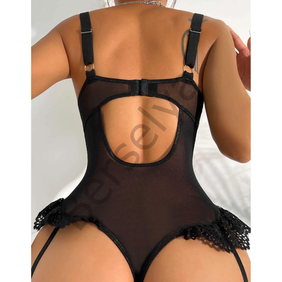 Özel Tasarım Siyah Dantelli Fantezi Jartiyer Takımı