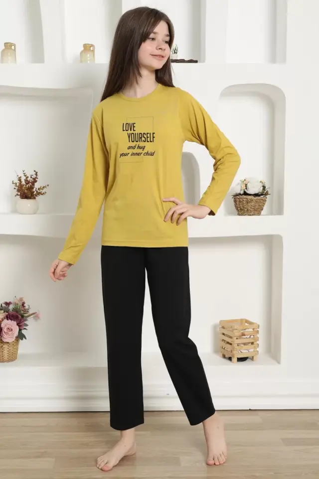 Kız Çocuk Penye Pijama Takım Sarı