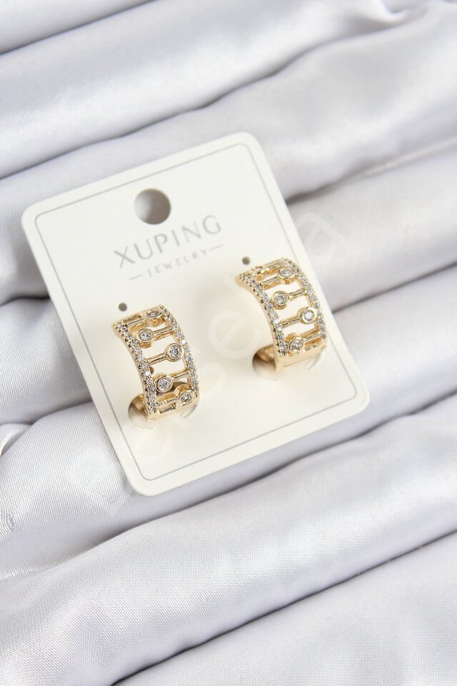 Xuping Zirkon Taşlı Çit Halka Model Gold Renk Kadın Küpe